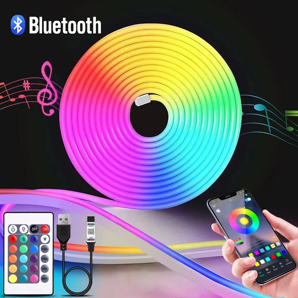 1-5m RGB LED Neon Strip Light 5V USB Flexible Rope Light APP Remote Control Music Sync Color Changing for Room Home Decorations