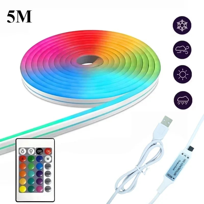 1-5m RGB LED Neon Strip Light 5V USB Flexible Rope Light APP Remote Control Music Sync Color Changing for Room Home Decorations